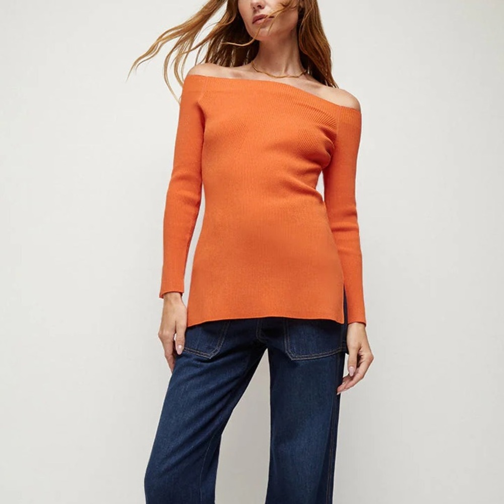 VERONICA BEARD Derick Off-the-shoulder Ribbed-knit Top